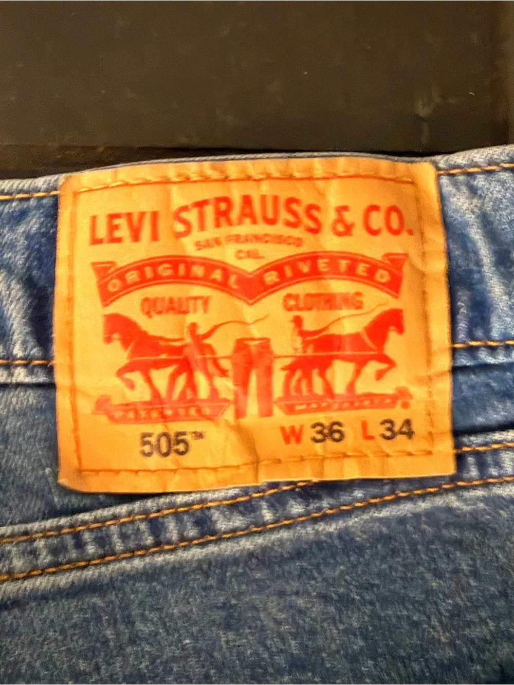 Levi's Men's Jeans 505 in Blue with Tan Patch